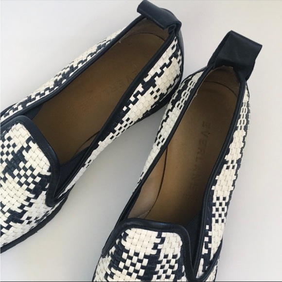 Everlane Woven Checkered houndstooth Black White Flat Platform Street Shoes - Picture 10 of 15